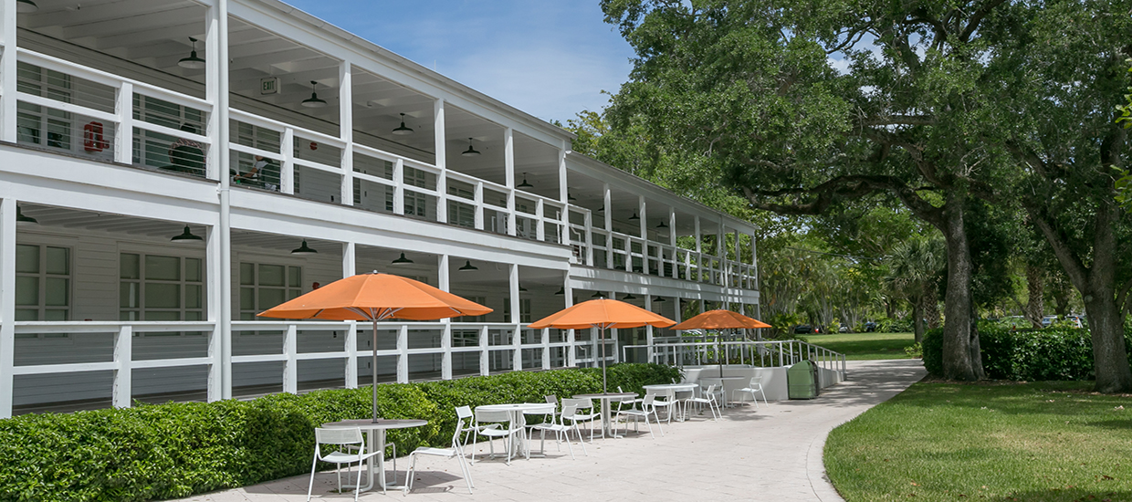 The back courtyard of the Campo Sano building on the University of Miami Coral Gables campus.