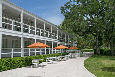 The back courtyard of the Campo Sano building on the University of Miami Coral Gables campus.