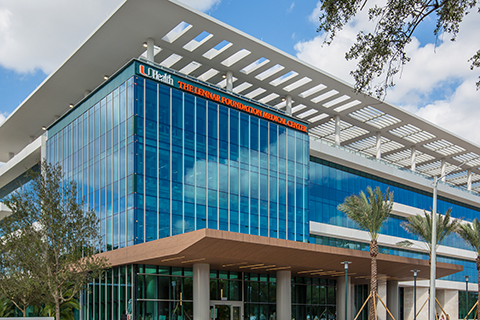 The Lennar Foundation Medical Center building on the University of Miami Coral Gables campus.