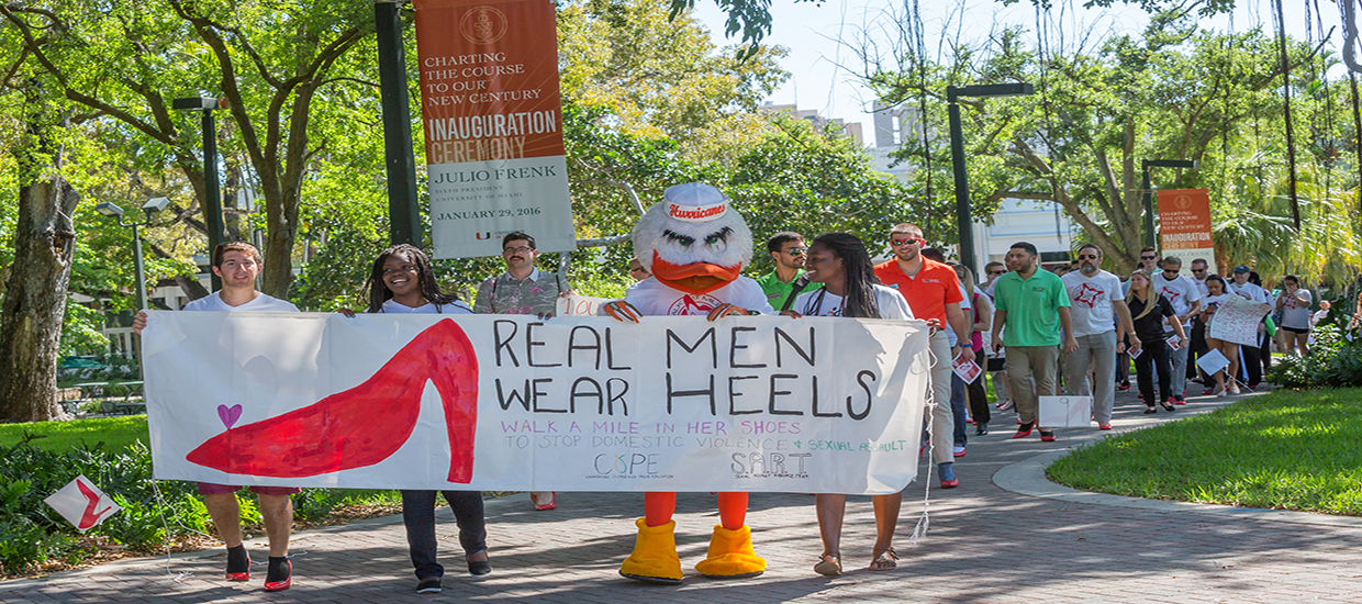 A photo from the 2016 "Walk A Mile In Her Shoes" event at the University of Miami Coral Gables campus.